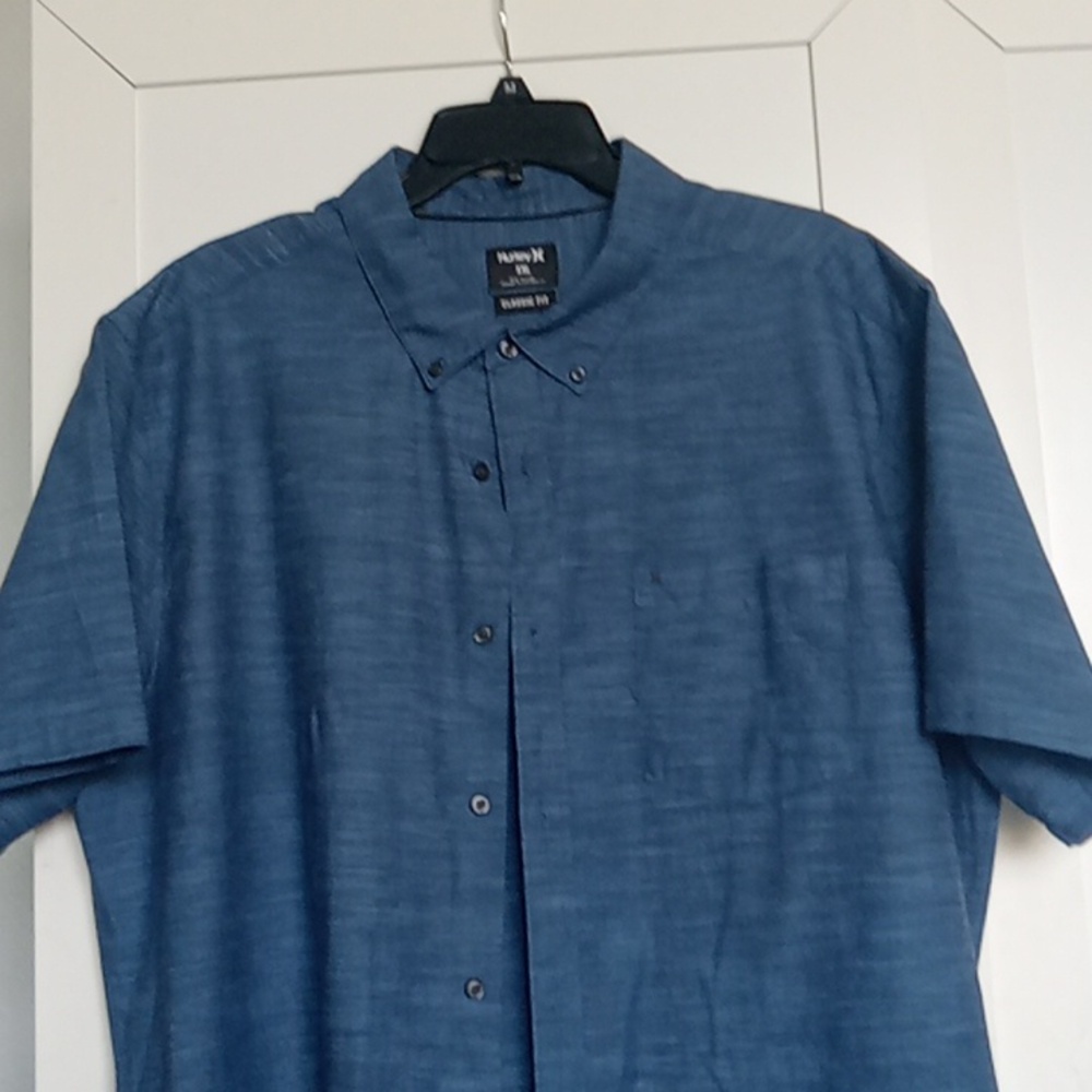 Hurley Classic Fit Button Down Short Sleeve Shirt Size XXL Blue euc